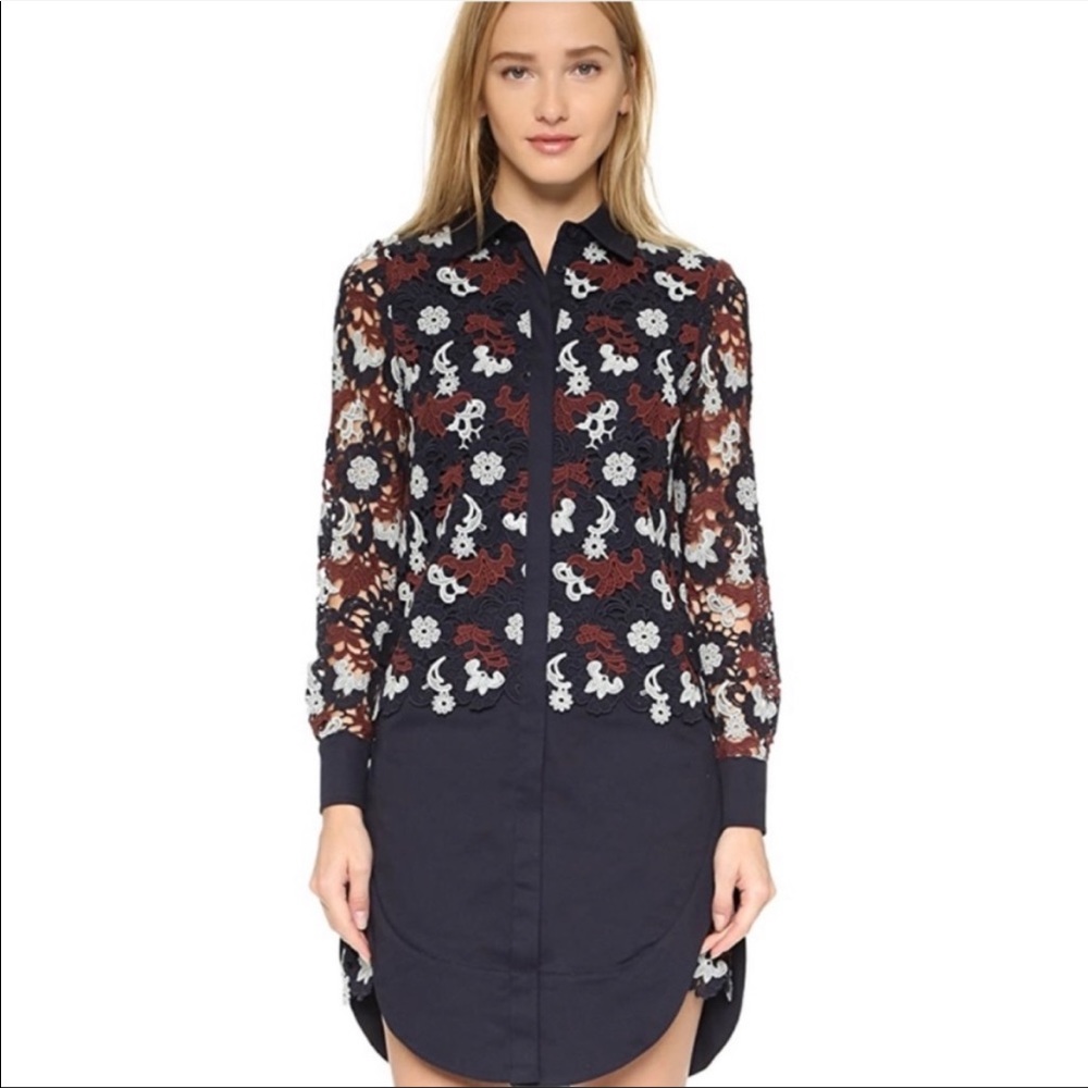 Tory Burch Navy Blue Cotton Guipure Lace Short Dress Size 6
